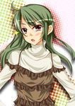  ahoge anti blush brown_eyes frills green_hair long_hair original shirt solo 