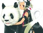  albino china_dress chinese_clothes couple dress hair_ornament hairpin haku_(sabosoda) hetero jewelry necklace original panda red_eyes tail white_hair 