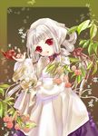  bad_id bad_pixiv_id blush branch code_geass cowboy_shot dress head_tilt kamu_(camui) leaf lips long_hair long_sleeves red_eyes silver_hair solo tianzi white_dress 