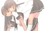  :o ass bent_over closed_eyes flat_color heart hug hug_from_behind kiriman_(souldeep) multiple_girls original school_uniform surprised yuri 