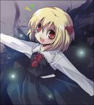  bad_id bad_pixiv_id blonde_hair fang hanepochi outstretched_arms ribbon rumia short_hair solo spread_arms touhou 