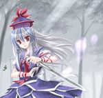  asahina hat kamishirasawa_keine long_hair multicolored_hair ribbon solo sword touhou weapon 