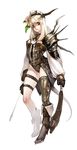  armor blonde_hair boots copyright_request gloves hat horns jeffr legs long_hair red_eyes solo tail thigh_strap weapon 