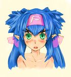  bad_id bad_pixiv_id bandana blue_hair bnky child eyebrows face green_eyes klan_klein long_hair macross macross_frontier meltrandi pointy_ears solo tamaoki_benkyou zentradi 