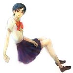  black_hair blood+ bow kuwatani otonashi_saya short_hair sitting skirt solo 