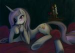 alcohol bed beverage blush candle condom condom_in_mouth cutie_mark edit equine female feral fleur_de_lis_(mlp) friendship_is_magic glass horn horse inviting looking_at_viewer mammal my_little_pony nsfwdozer pillow pony pussy solo unicorn wine 