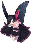  accel_world antenna_hair arita_haruyuki bad_id bad_pixiv_id black_hair brown_eyes butterfly_wings elbow_gloves fuyu_(fuyunomi) gloves highres kuroyukihime long_hair pig wings 