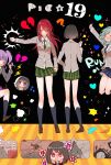  !? 5girls ? arms_up bang_dream! black_hair black_jacket black_legwear blazer blue_skirt blush broken broken_heart broken_wall brown_footwear chino_machiko clenched_hands collared_shirt cracked_wall crying flying_sweatdrops green_skirt grey_jacket hand_on_hip hands_on_own_face haneoka_school_uniform heart hikawa_hina jacket jumping kneehighs long_hair mitake_ran multiple_girls plaid plaid_skirt pleated_skirt purple_eyes purple_hair school_uniform shirokane_rinko shirt short_hair skirt sparkle spoken_character spoken_interrobang stage_lights stomping striped striped_shirt tsukishima_marina twintails udagawa_ako udagawa_tomoe v-shaped_eyebrows white_shirt 