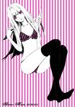  bangs black_legwear blunt_bangs bra dogs:_bullets_&amp;_carnage long_hair mini_wings miwa_shirou nill no_shoes panties partially_colored pink_eyes solo striped thighhighs underwear underwear_only vertical-striped_bra vertical-striped_panties vertical_stripes 