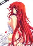  absurdres ahoge ass barefoot bed_sheet blue_eyes breasts covered_nipples feet high_school_dxd highres huge_ahoge large_breasts legs long_hair looking_back miyama-zero naked_sheet nude red_hair rias_gremory scan sideboob sitting solo thighs very_long_hair wariza 