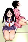  bandages bangs black_hair blue_eyes ez6 highres japanese_clothes kimono kitsu_chiri multiple_girls non-web_source on_floor panties parted_bangs pink_panties sayonara_zetsubou_sensei school_uniform seiza sitting socks tatami tsunetsuki_matoi underwear white_panties yokozuwari 