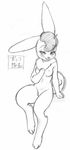  abstract_background black_and_white blush bokko dr_comet female greyscale lagomorph line_art looking_at_viewer mammal monochrome nude rabbit sketch solo the_amazing_3 topless 