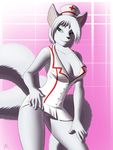  canine cleavage clothed clothing female flashing fox half-dressed hat mammal multiple_tails naughty nurse pussy silvia_emberfrost teasing volkcreed 