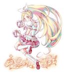  blonde_hair boots bow braid choker cure_rhythm earrings fantastic_belltier frills full_body green_eyes hair_bow jewelry knee_boots long_hair magical_girl minamino_kanade precure puffy_sleeves skirt smile solo suite_precure suzunashi_susumu white_background white_choker 