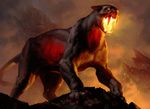  beast chase_stone claws demon fantasy feline feral fire fog hair jaws magic_the_gathering mammal restricted_palette sabertooth sky solo volcano wizards_of_the_coast 