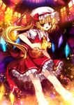  ascot blonde_hair capura_lin fire flandre_scarlet hat red_eyes short_hair side_ponytail solo touhou wings 
