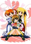  :d absurdres blonde_hair blue_eyes blush_stickers boots bow brown_hair cape character_doll dress fate_testarossa faulds fingerless_gloves gauntlets gloves graf_eisen hair_bow hair_ornament heart highres levantine long_hair lyrical_nanoha magical_girl mahou_shoujo_lyrical_nanoha mahou_shoujo_lyrical_nanoha_a's mahou_shoujo_lyrical_nanoha_the_movie_2nd_a's multiple_girls official_art okuda_yasuhiro open_mouth panties puffy_sleeves purple_eyes red_eyes scan shamal short_hair short_twintails signum sitting smile stuffed_toy takamachi_nanoha thighhighs twintails underwear vita yagami_hayate zafira 