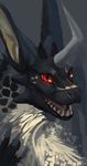  dragon facial_markings fangs firefeathers happy horn markings open_mouth plain_background portrait red_eyes sketch solo 