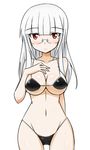  bikini blush breasts cleavage covered_nipples glasses heidimarie_w_schnaufer large_breasts long_hair navel red_eyes solo strike_witches swimsuit tokiani white_hair world_witches_series 