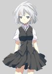  bad_id bad_pixiv_id eka_eri kosegawa_shiromi miyamori_school_uniform saki school_uniform short_hair simple_background solo uniform_vest white_hair 