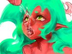  1girl cum demon_girl ejaculation facial green_eyes green_hair hetero horns nabe_(ingenmame) open_mouth panty_&amp;_stocking_with_garterbelt penis pointy_ears red_skin scanty_(psg) sketch solo_focus tears yellow_eyes 