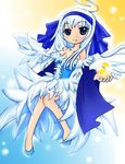  1girl angel_(fairy_tail) bare_shoulders breasts cleavage coin coins fairy_tail feathers hairband pixiv_thumbnail resized white_hair 