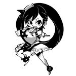  :d bad_id bad_pixiv_id character_name fighting_stance greyscale guilty_gear hair_rings hounori kuradoberi_jam long_sleeves looking_at_viewer monochrome open_mouth simple_background skirt smile solo v-shaped_eyebrows white_background wide_sleeves 