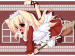  animal_ears apron blonde_hair blush braids catgirl collar headdress kanitaro long_hair maid original red_eyes tail thighhighs zettai_ryouiki 