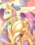  balls blue_eyes butt collar equine feral fluttershy_(mlp) friendship_is_magic herm horse intersex koshimoto looking_at_viewer mammal my_little_pony pegasus penis pony precum presenting presenting_hindquarters pussy raised_tail showing smile wings 