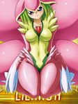  blue_eyes blush breasts digimon digimon_collectors fairy female flower green_eye green_eyes green_hair hat kneeling large_breasts leotard lilamon lowres monster_girl navel plain_background purple_eyes smile solo thick_thighs thighs unknown_artist wide_hips yellow_background 