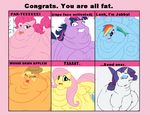  6_pony_meme bend_over blob blonde_hair blue_fur butt buttershy clusterfuck_of_fat cutie_mark dat_chin death_by_snoo_snoo dem_cheeks equine evil_smile eyes_closed female fluttershy_(mlp) friendship_is_magic full_cheeks fur giant group hair horn horse insane limited_vocabulary lots_of_tags mammal multi-colored_hair multiple_chins my_little_pony obese orange_fur overweight pegasus pink_fur pink_hair pinkie_pie_(mlp) pony purple_fur purple_hair rainbow_dash_(mlp) rainbow_hair rape_face rarity_(mlp) sucked_in_parts sweat tongue tongue_out twilight_sparkle_(mlp) two_tone_hair unicorn white_fur wings yellow_fur 