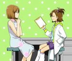  bob_cut brown_eyes brown_hair coat futami_ami hagiwara_yukiho idolmaster idolmaster_(classic) mori_(unknown.) multiple_girls side_ponytail smile 