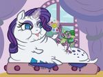  cutie_mark dragon equine female feral friendship_is_magic gem green_eyes hair horn inside jabba_the_hutt male mammal morbidly_obese my_little_pony overweight parody purple_hair rarity_(mlp) sn00glez spike_(mlp) unicorn 