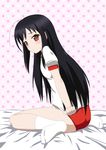  accel_world black_hair black_panties buruma gym_uniform highres hoshino_sora kuroyukihime long_hair panties panties_under_buruma red_eyes socks solo underwear 