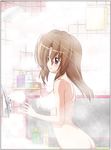  1girl ass bath bathroom blush breasts brown_hair fog hayate_no_gotoku! highres long_hair maria maria_(hayate_no_gotoku!) mist red_eyes shower shower_head smile 