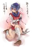 bad_id bad_pixiv_id bandaged_leg bandages blue_hair blue_scarf clenched_teeth expressionless full_body gloves ikuhana_niiro kannei knee_up koihime_musou loafers looking_to_the_side panties parted_lips red_eyes scarf shoes short_hair simple_background sitting solo teeth text_focus translation_request underwear white_background 