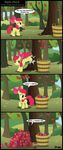  apple apple_bloom_(mlp) bucket bushes comic cub english_text equine fail female feral friendship_is_magic fruit fur grass hair horse mammal my_little_pony outside pony red_hair ribbons solo text toxic-mario tree wood yellow_fur young 