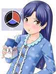  blue_hair blush brown_eyes drinking_straw graph idolmaster idolmaster_(classic) kisaragi_chihaya long_hair milk milk_carton pajamas polka_dot polka_dot_pajamas shougi_(116) solo 