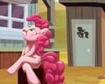  blue_eyes building cutie_mark equine female feral friendship_is_magic hair horse mammal my_little_pony outhouse outside pink_hair pinkie_pie_(mlp) pony sitting solo sweat tears themotaro 