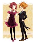  blush bracelet couple crow_hogan dress flower formal hair_accessory hair_ornament izayoi_aki jewelry necklace orange_hair red_hair short_hair suit yu-gi-oh! yuu-gi-ou_5d&#039;s yuu-gi-ou_5d's 