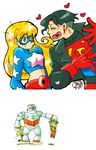  1girl 2boys armor blonde_hair blue_eyes courtney_whitmore dc_comics earring earrings heart jewelry multiple_boys pixiv_thumbnail power_armor powered_armor resized s_shield star stargirl stripe superboy superman_symbol 