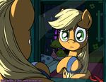  applejack_(mlp) bed bed_room bedroom blonde_hair brush equine female feral freckles friendship_is_magic fur green_eyes hair horse lamp latecustomer mammal mirror my_little_pony orange_fur pillow pony reflection solo 