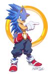  2012 animal_ears blue_eyes blue_hair dated furry gloves grin jewelry looking_at_viewer male_focus parody pointing rat_rage ring robert_porter shirtless signature smile solo sonic sonic_the_hedgehog spiked_hair standing style_parody 