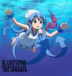  album_cover blue_eyes blue_hair cover dress fishing_line hat ikamusume long_hair multiple_girls nagatsuki_sanae nevermind nirvana_(band) parody shinryaku!_ikamusume shrimp shrimp_costume solo_focus swimming tentacle_hair toyomaru underwater 