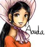  aouda around_the_world_in_eighty_days black_hair character_name commentary_request earrings igaei indian jewelry lips long_hair looking_at_viewer lowres oekaki open_mouth sketch smile solo yellow_eyes 