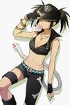  asymmetrical_legwear bad_id bad_pixiv_id banned_artist belt beros black_hair blood_lad breasts bubble_blowing chewing_gum cleavage collarbone fingerless_gloves gloves harano hat medium_breasts nail_polish navel punk red_eyes scar simple_background snake solo thigh_strap twintails white_background 