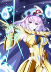 armor breasts cancer_death_mask cancer_death_mask_(cosplay) cape cosplay crossover ghost gold_armor gold_saint h-new hat highres large_breasts pink_eyes pink_hair saigyouji_yuyuko saint_seiya short_hair solo touhou triangular_headpiece 