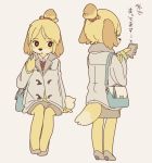  1girl bell black_eyes blonde_hair dog doubutsu_no_mori furry jingle_bell nintendo open_mouth shizue_(doubutsu_no_mori) short_hair solo topknot yagi_(s1120411) 