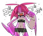  child eyes_closed fin fins hand_on_hips loli monster_girl navel same_(g_shark) shark shark_girl sharp_teeth shiny shorts smile translation_request tube_top tubetop yeeeebis 