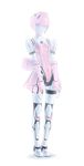  android bow choker elbow_gloves elenor_camuel gloves highres light_smile maid_headdress no_pupils pale_skin phantasy_star phantasy_star_online pikoroo pink_hair puffy_sleeves purple_eyes short_hair simple_background skirt solo standing white_background 